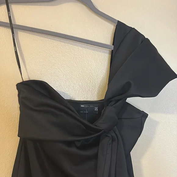 ASOS DESIGN scuba off the shoulder bow detail midi dress in black size 8 - Picture 10 of 13